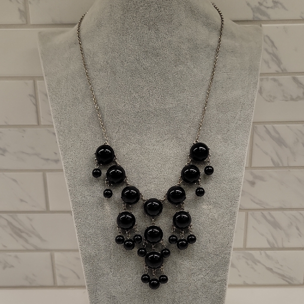 Silvertone And Black Statement Necklace